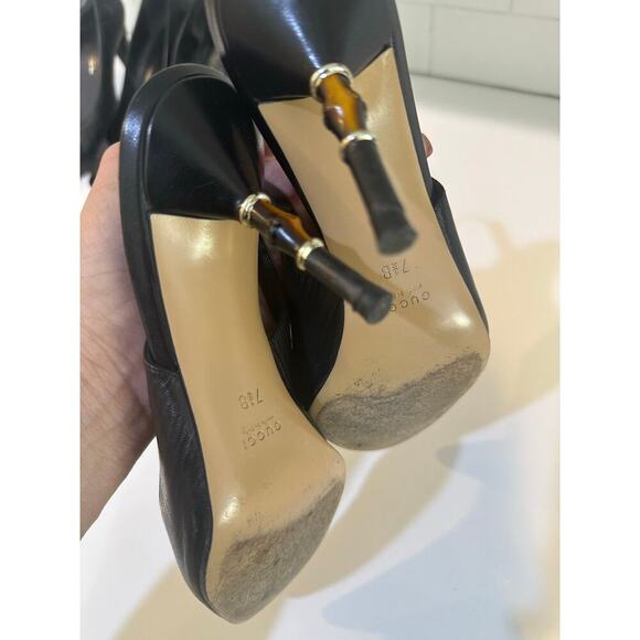 Vintage Gucci Black Guccissima Leather Pointed Toe Slingback Bamboo Heel SZ 7.5 - Picture 6 of 14